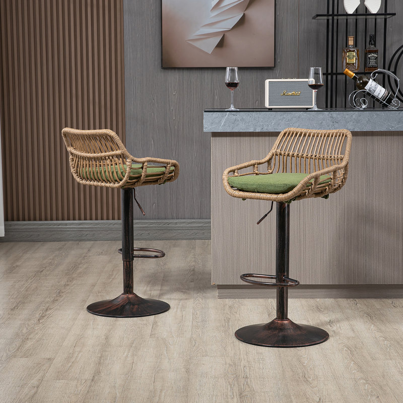 Adjustable Swivel Bar Stools with Footrest for Kitchen, Set of 2, Green