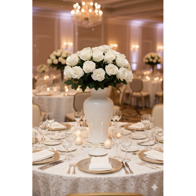Bougie artificielle 27 po Real Rose blanc (ensemble de 4)