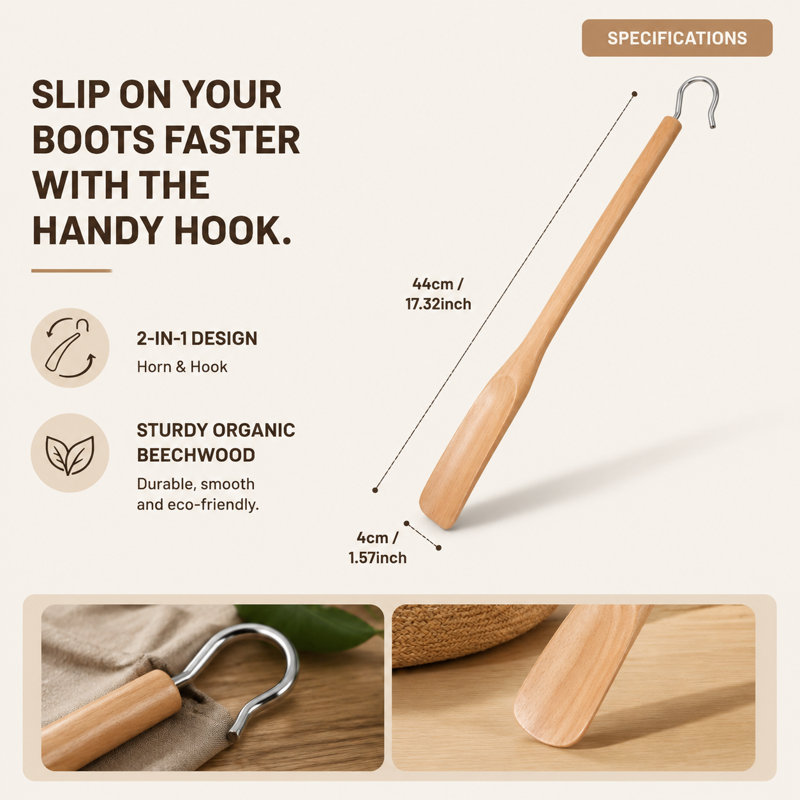 17.3" Innovative Shoe Horn with Boot Hooks