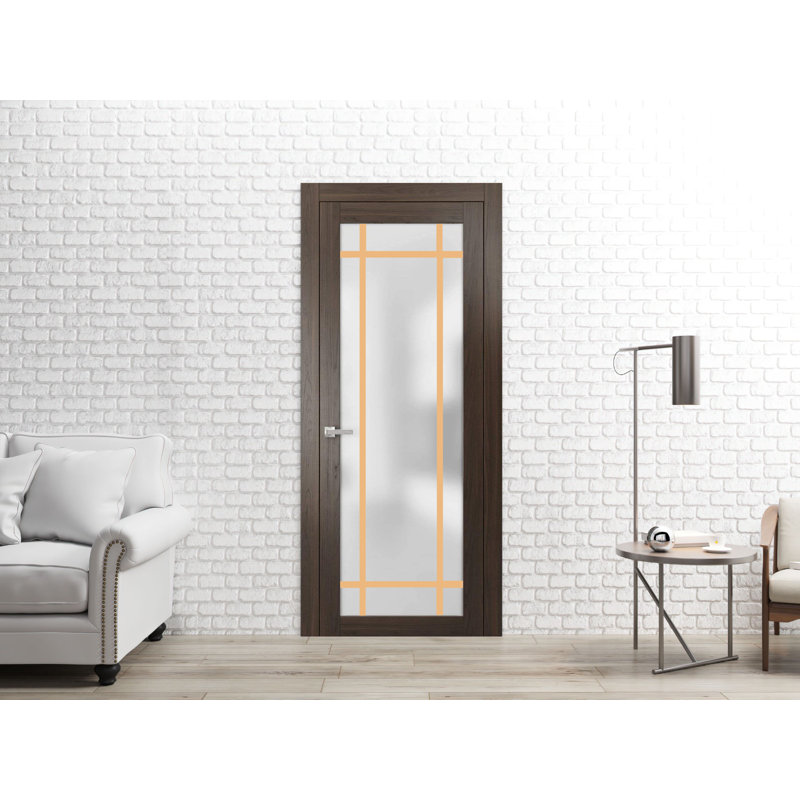 Porte en verre massif givré | Planum cendré chocolat 2113 | Poignée simple à panneau régulier | Portes de salle de bain robustes