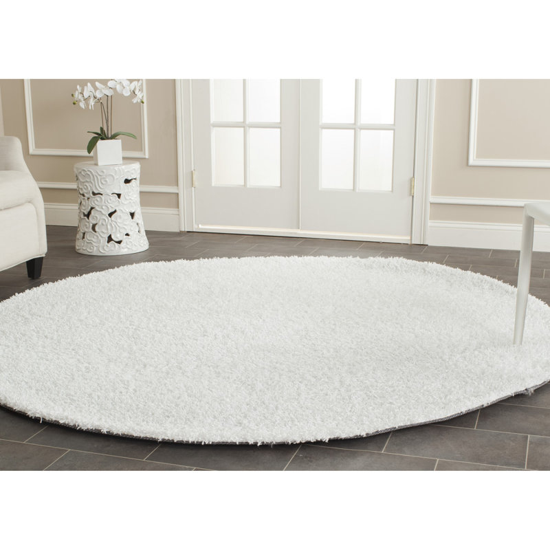 Assar Handmade Shag White Area Rug , Round 7'