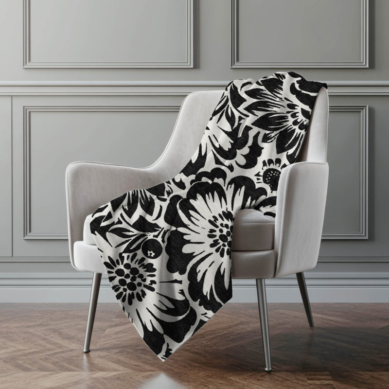 Jeté en sherpa floral Addison, Noir
