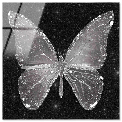 Sparkling Silver Butterfly High-Gloss Frameless Acrylic Glass Wall Art Butterfly by Art Remedy, Ready to Hang, 12 x 12