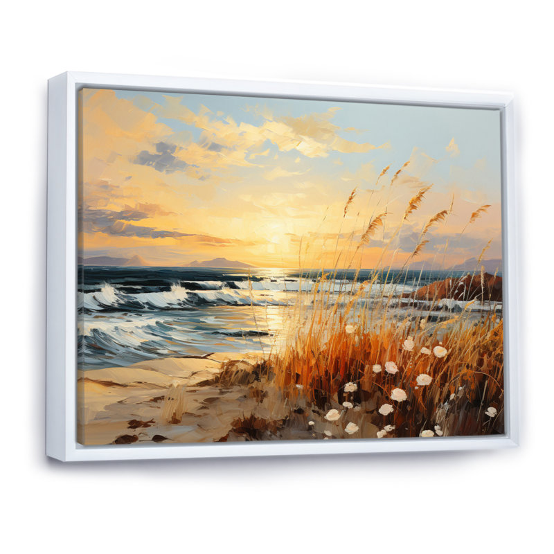«Alixandria Beach Breeze Pointillism II», reproduction sur toile, H 30 po x l 40 po x P 1,5 po, Cadre flottant blanc