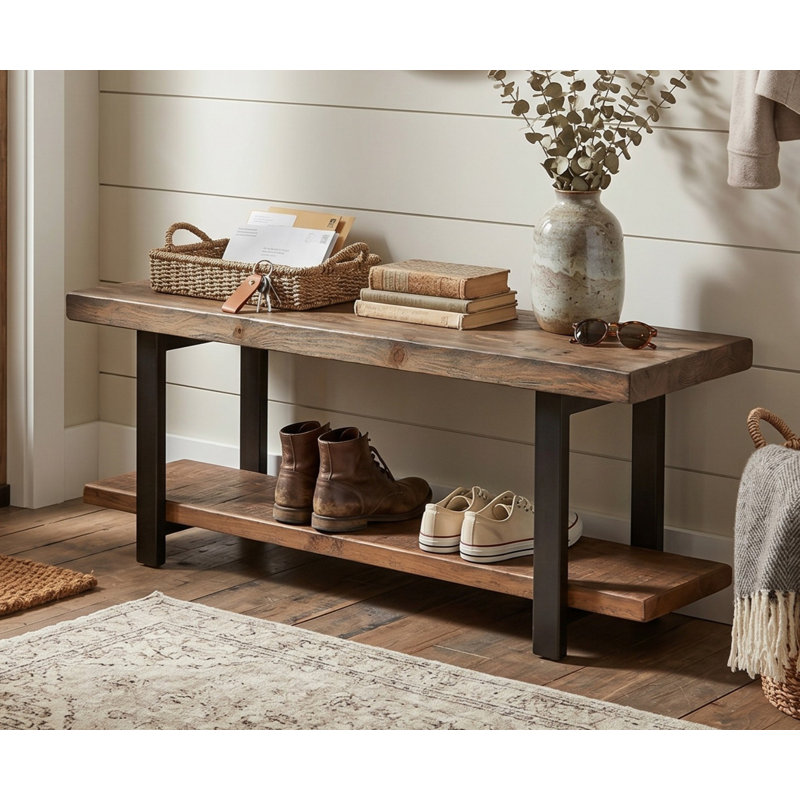 Rundell 48" Entryway Bench with Storage Shelf, Natural, Natural