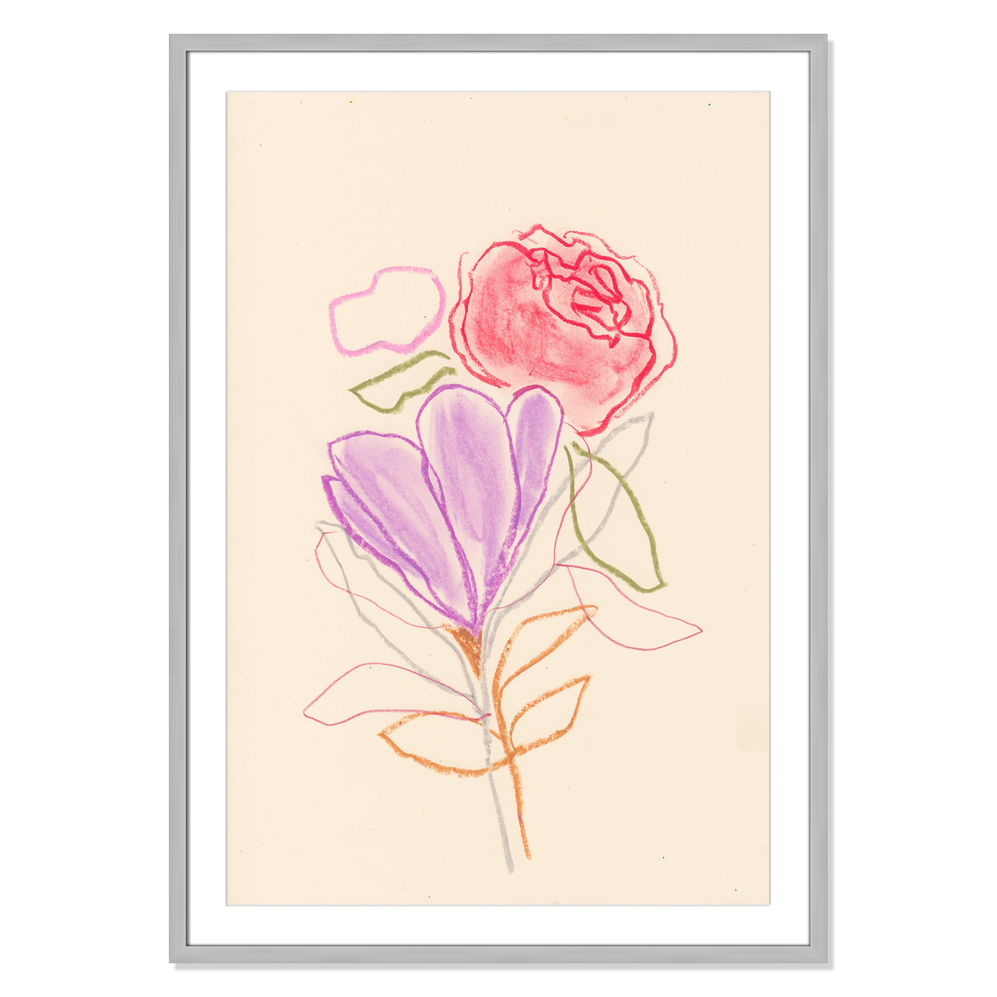 Simple Floral III Print by Bea Dina, Silver Single Picture Framed Paper, White, 41.5" H x 29.5" W x 1.25" D