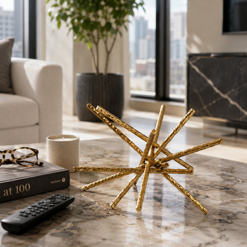 Decorative Metal Spiked Bar Object Sculpture for Home Decor - Abstract Sculpture Figurine Accent as Decorations for Living Room Display and Table Styling