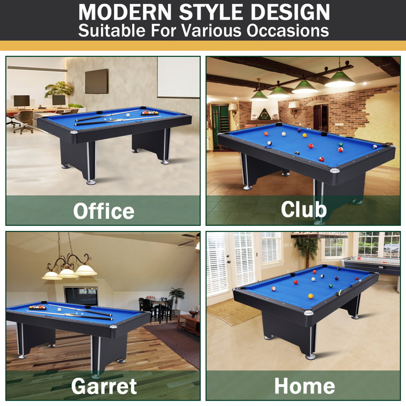 RayChee 84" Pool Table, Modern Billiard Table with with 2 Cue Sticks, 16 Balls, Triangle, Chalk, Brush and Leg Levelers