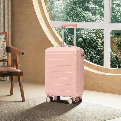 Bagage à carreaux rigide de 20 pouces en ABS à carreaux roulés - Surface résistante aux égratignures, quatre roues multidirectionnelles, avec serrure à combinaison. (Rose)