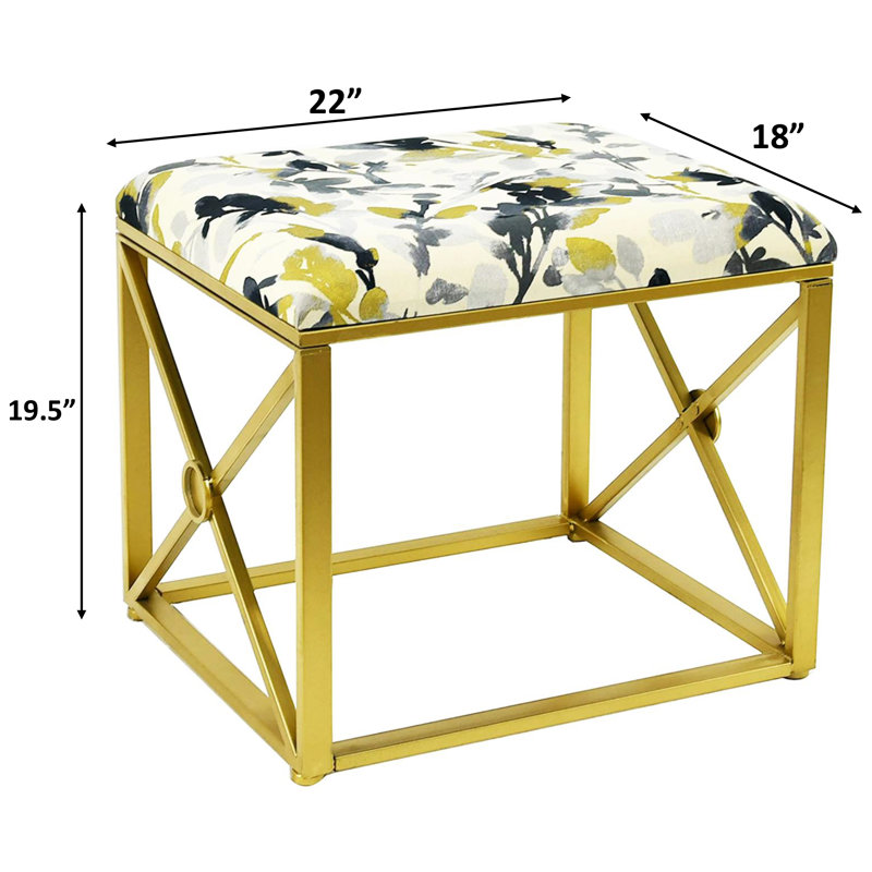 Amedee Upholstered Ottoman, Gold, Leaf Storm