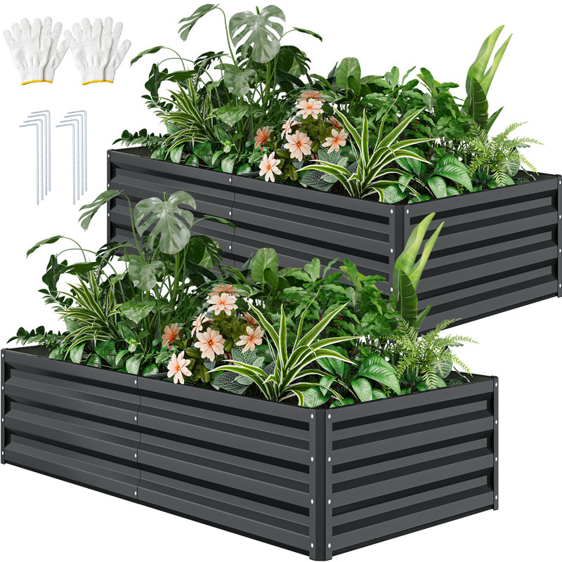 Lit de jardin surélevé en métal pour l'extérieur (ensemble de 2), H 12 po x l 96 po x P 48 po, Noir, 2