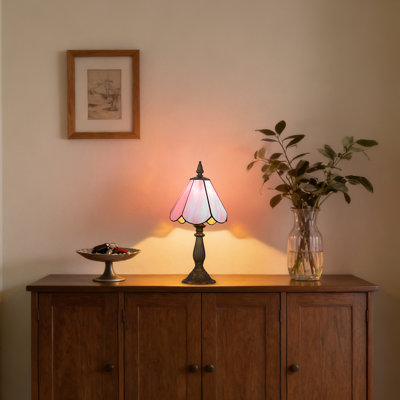 1 - Light 7 inch Pink Tiffany Table Lamp,Handcrafts Stained Glass Style Table Light
