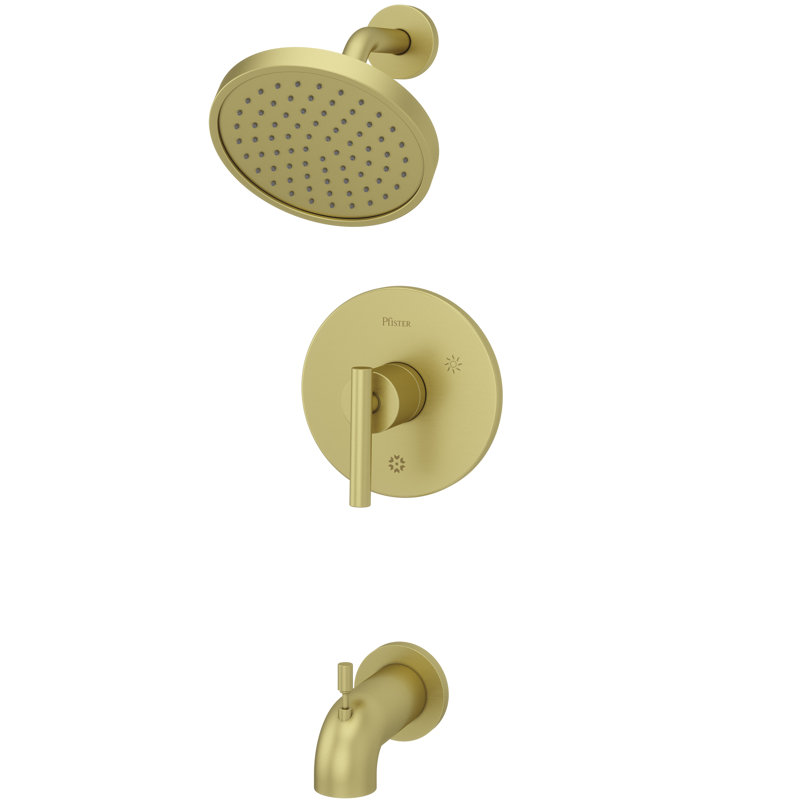 Contempra Wall Mounted Tub and Shower Faucet, Brushed Gold