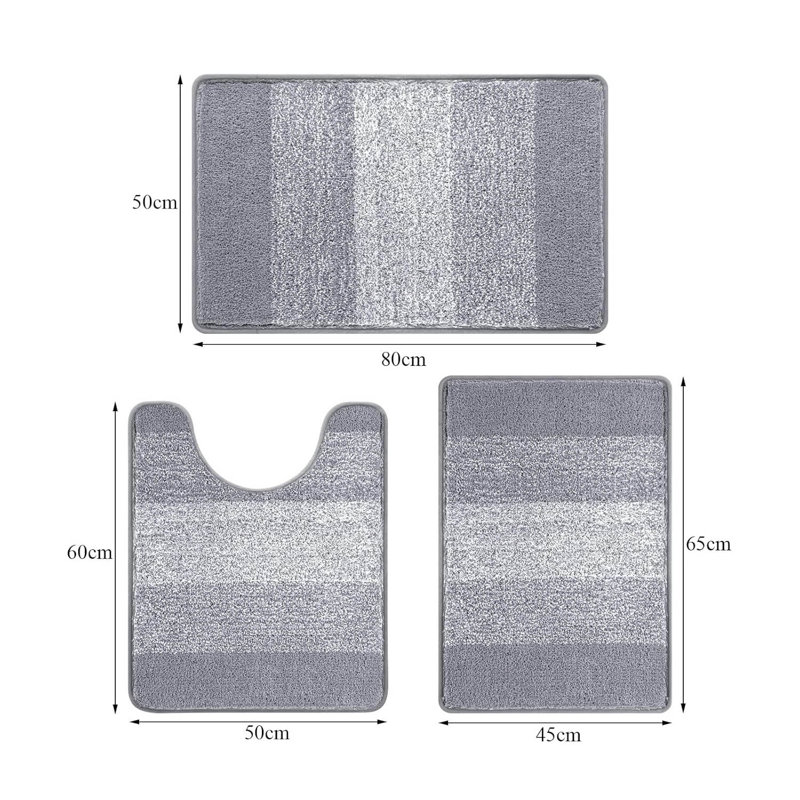3 Piece set Rectangle Bath Mat, Light Grey