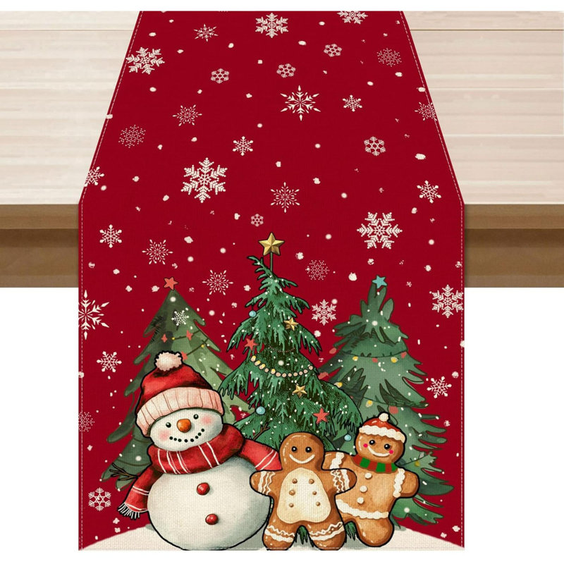 Winter Snowman Gingerbread Man Christmas Tree Xmas Table Runner Table Decoration For Party Home Kitchen Dining Holiday Decor