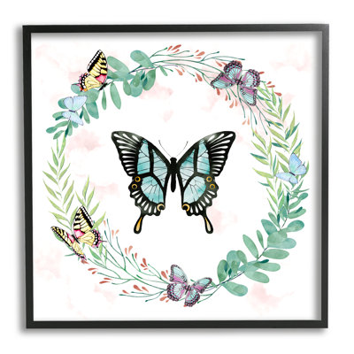 " Butterflies In Spring Botanical Wreathe Soft Green " by Ziwei Li