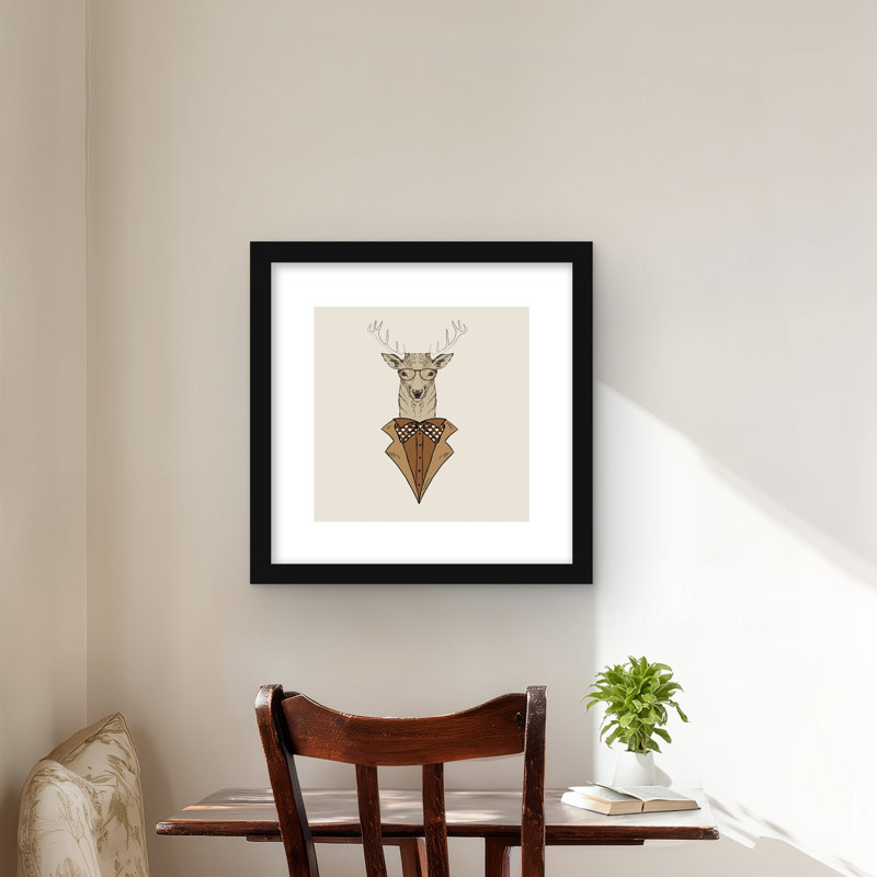 Chevreuil beige encadré avec motif mat - brun, Noir