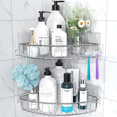 Organisateur de tablettes de salle de bain mural en acier inoxydable avec support à crochets mural sans perçage