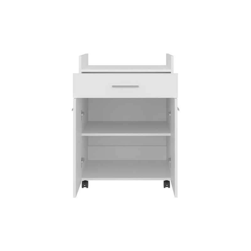 Chariot de cuisine, 2 portes, 1 tiroir, 4 roues, 2 tablettes, blanc