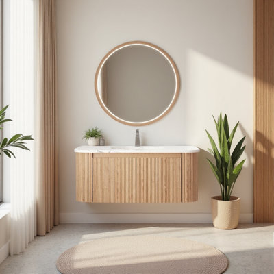 Meuble-lavabo mural 36 po avec comptoir en faux marbre et lavabo en céramique