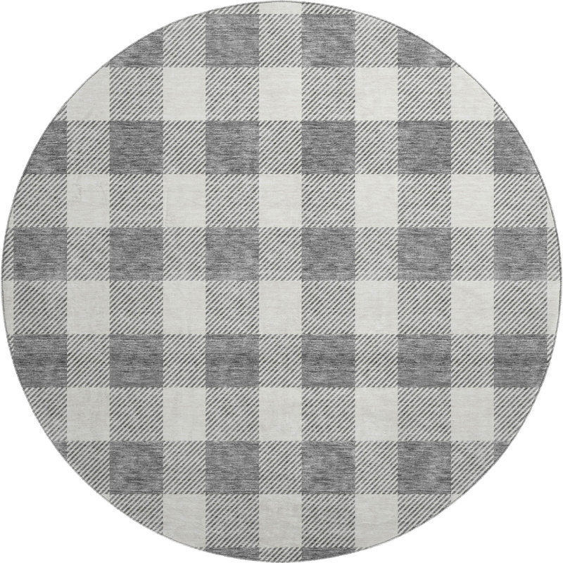 Tapis gris Prisco lavable à la machine de qualité supérieure, Rond 8 pi