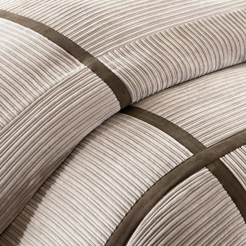 Édredon 7 pièces en velours côtelé taupe - doux et élégant pour un luxe respirant, Grand édredon et 6 pièces supplémentaires