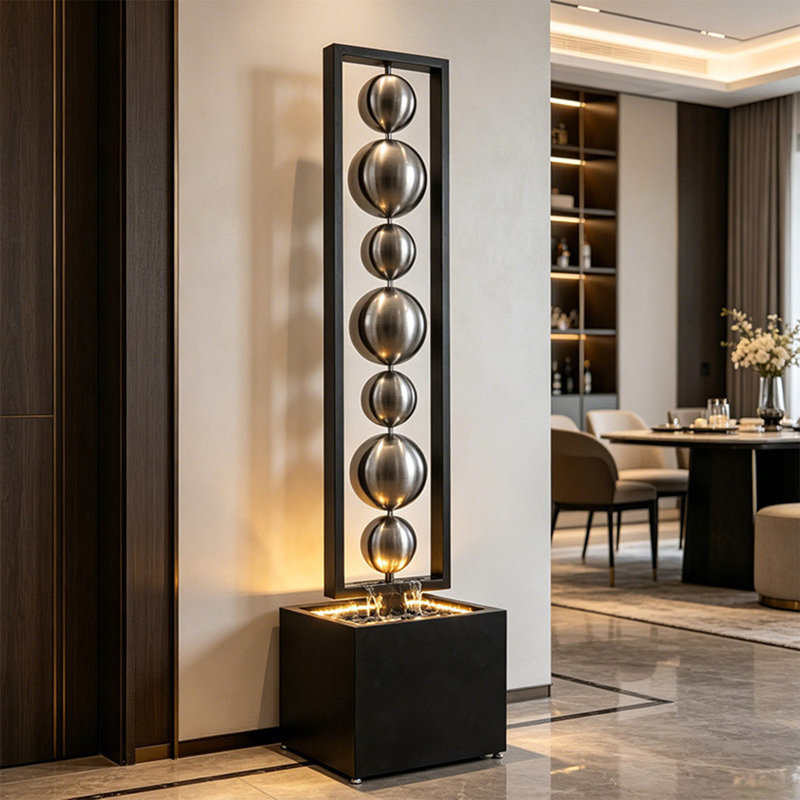 Fontaine décorative de luxe en acier inoxydable noir et argent clair de 183 cm (72,05 po)