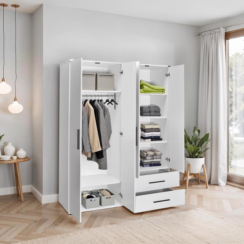 Matt White 4 Door 2 Drawer Combi Wardrobe With Shelves