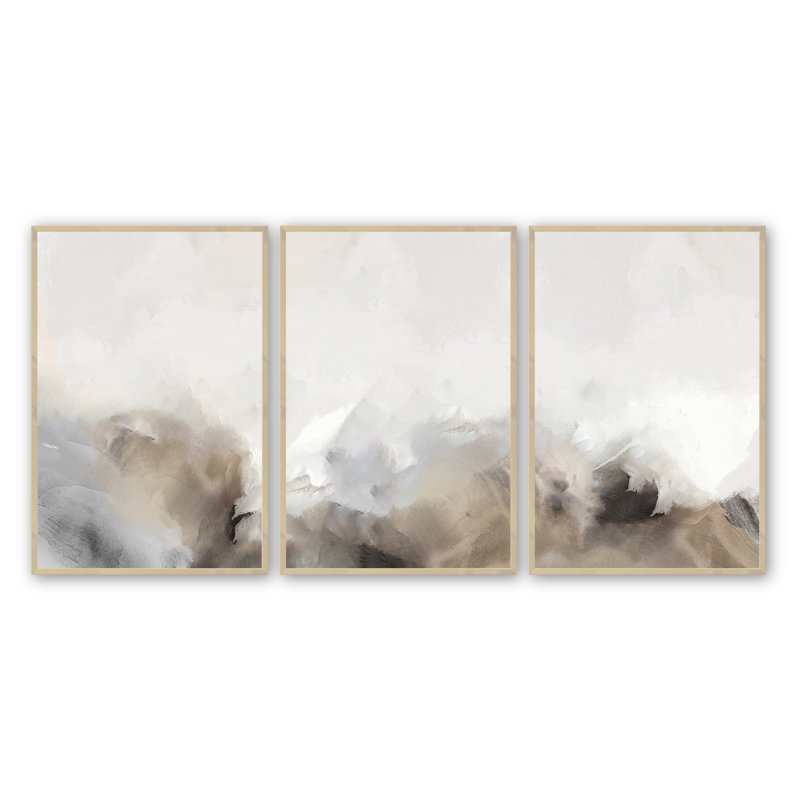 «Risley Nordic Prints Modern Modern Landscape», ensemble de 3 encadrés sur papier 3 pièces par Line2Form, Érable brut