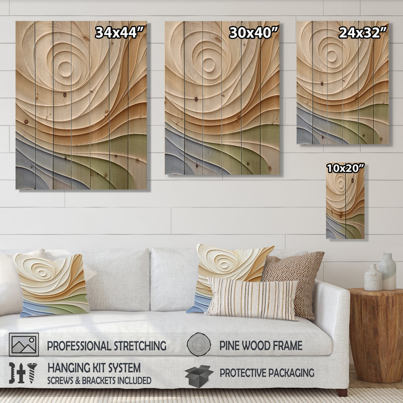 Harmonie verte et beige, élément naturel III - Botanicals, art mural en bois sur bois de pin naturel