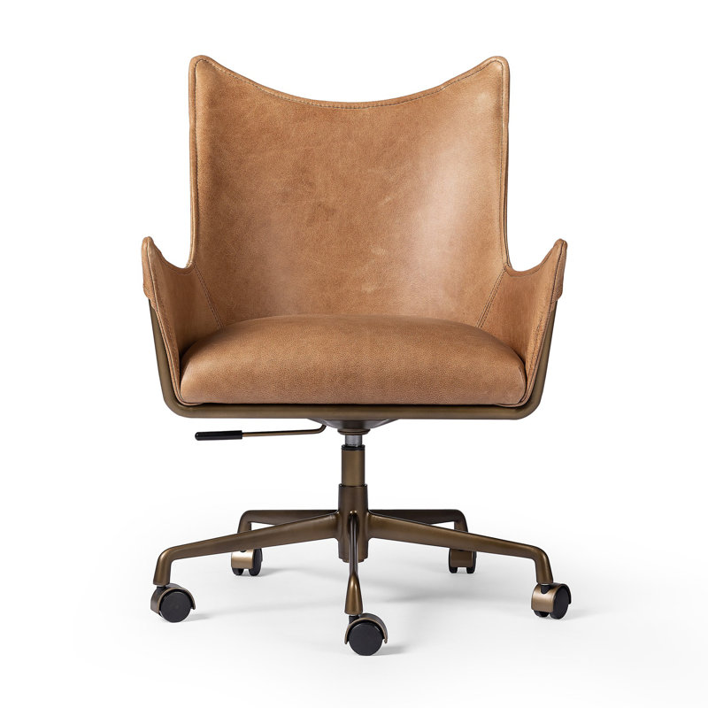 Truman Leather Swivel Office Chair, Taupe Brown
