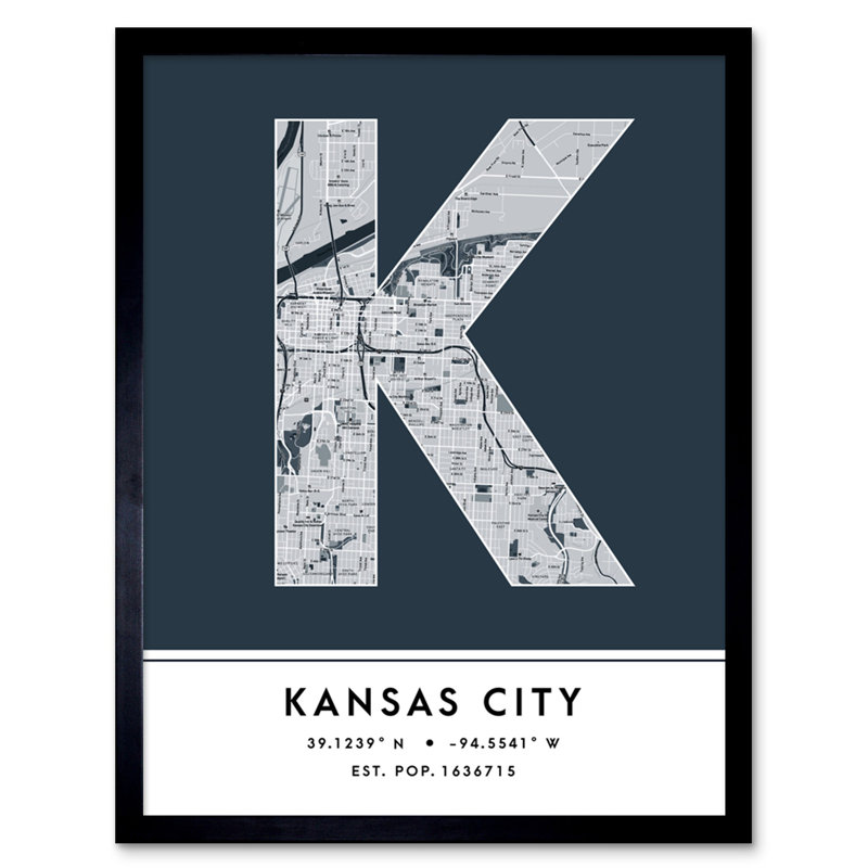 Kansas City City Map Kansas City Navy - Single Picture Frame Typography