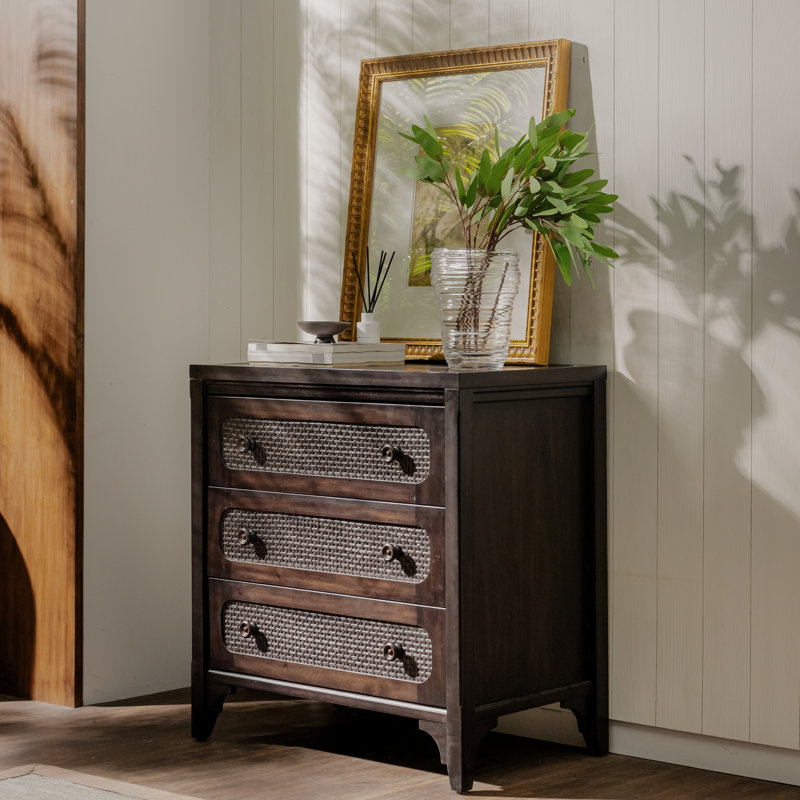 Lurian - Commode 3 tiroirs en rotin, Noir