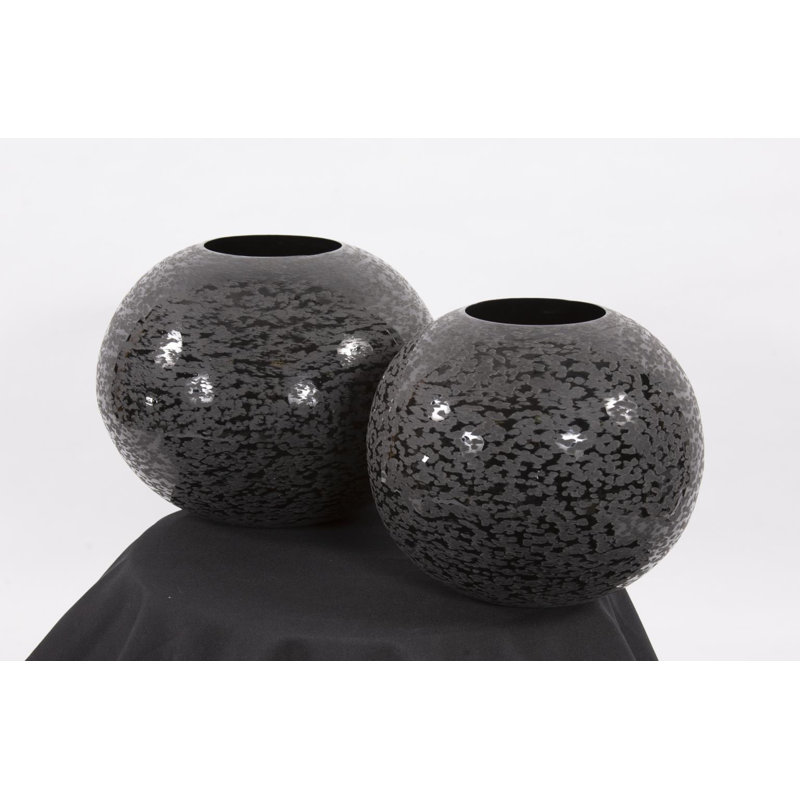 Chiseled Texture Black Iron Globe Vase, Large, 8" H x 10" W x 10" D
