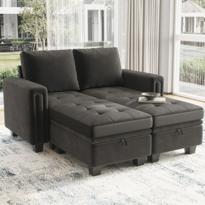 Canapé-lit modulaire en velours convertible 4 pièces avec repose-pieds Shavera