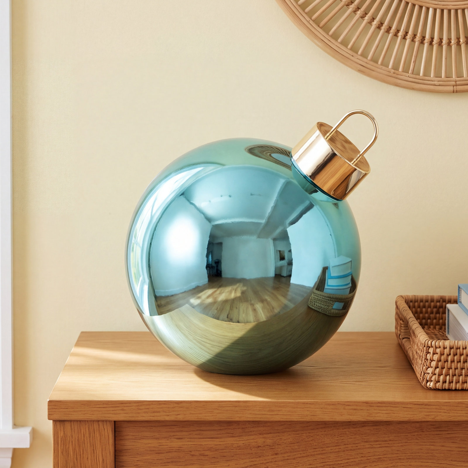 Lighted Glass Slanted Ball Christmas Ornament, 11.75" H x 11.75" W x 11.75" D, Blue