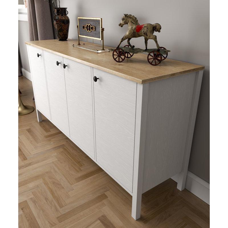 Modern White Console Table with MDF Profile Legs, 63.0 x 32.3 x 17.3 inches | 100% Melamine Coated Particle Board, Thickness: 0.7 inches | Wall-Mountable, Multiple Shelves, Stylish Scandinavian Design, Metal Handles
