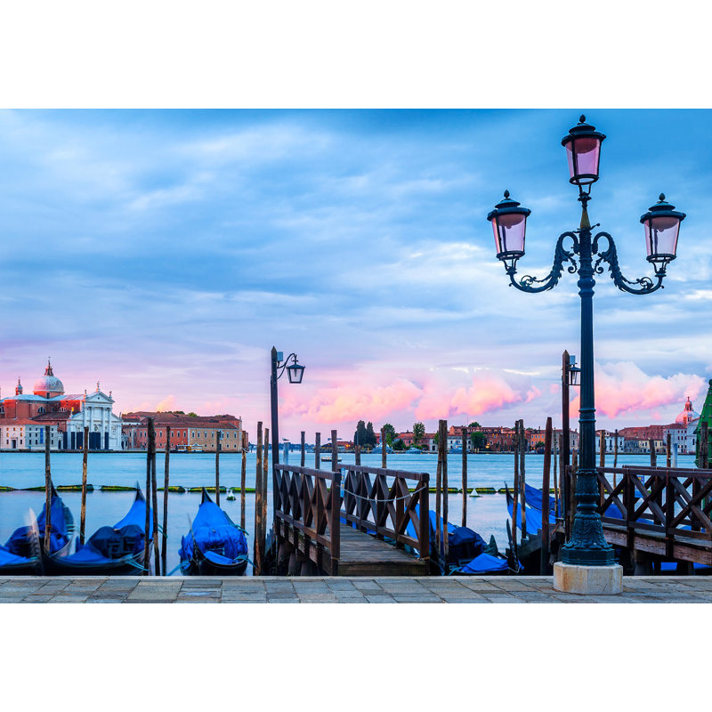 Gondolas Floating in The Grand Canal Panoramic View Self-Adhesive Large Wallpaper, 66" L x 96" W