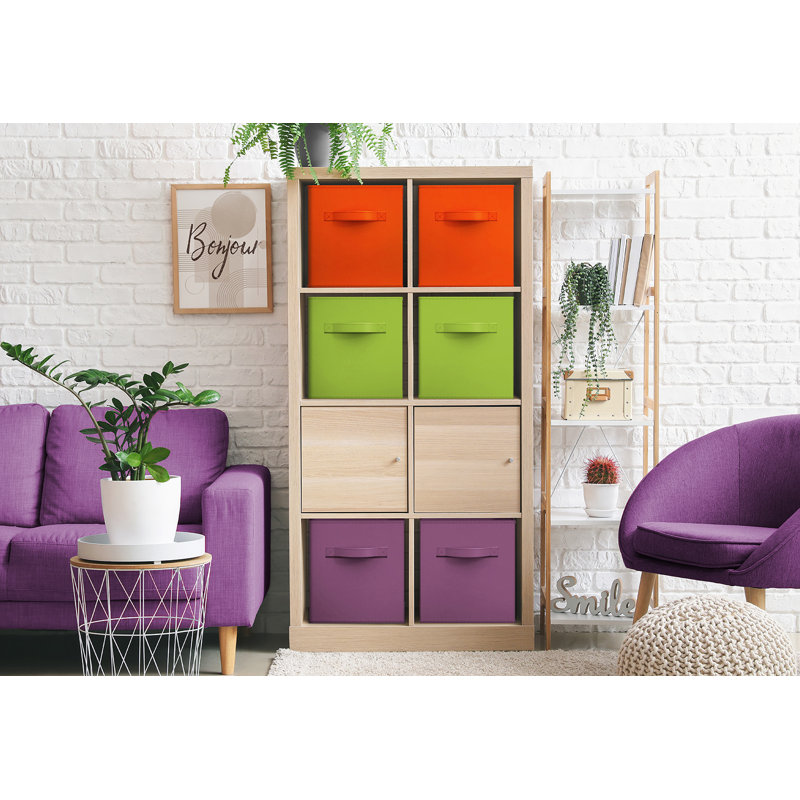 6 Pack 13" Large Foldable Storage Cubes with Handles, Purple/Green/Orange