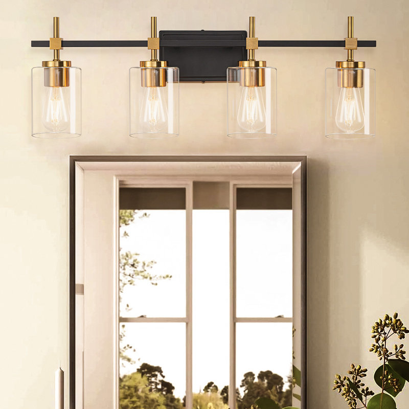 Applique murale moderne en verre transparent Aviara, Noir et or, 4, Clear Glass