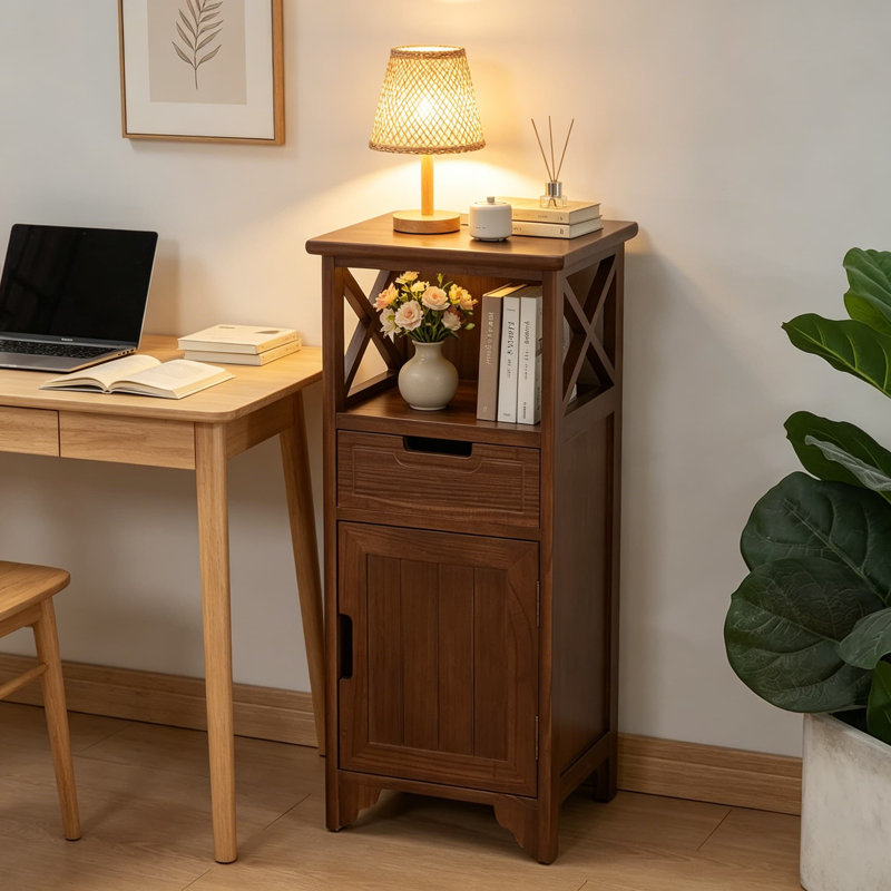 Table de bout haute entièrement assemblée de 30 pouces avec tiroir et tablette, armoire de salle de bain sans assemblage, table de chevet pour chambre à coucher, bois de noyer