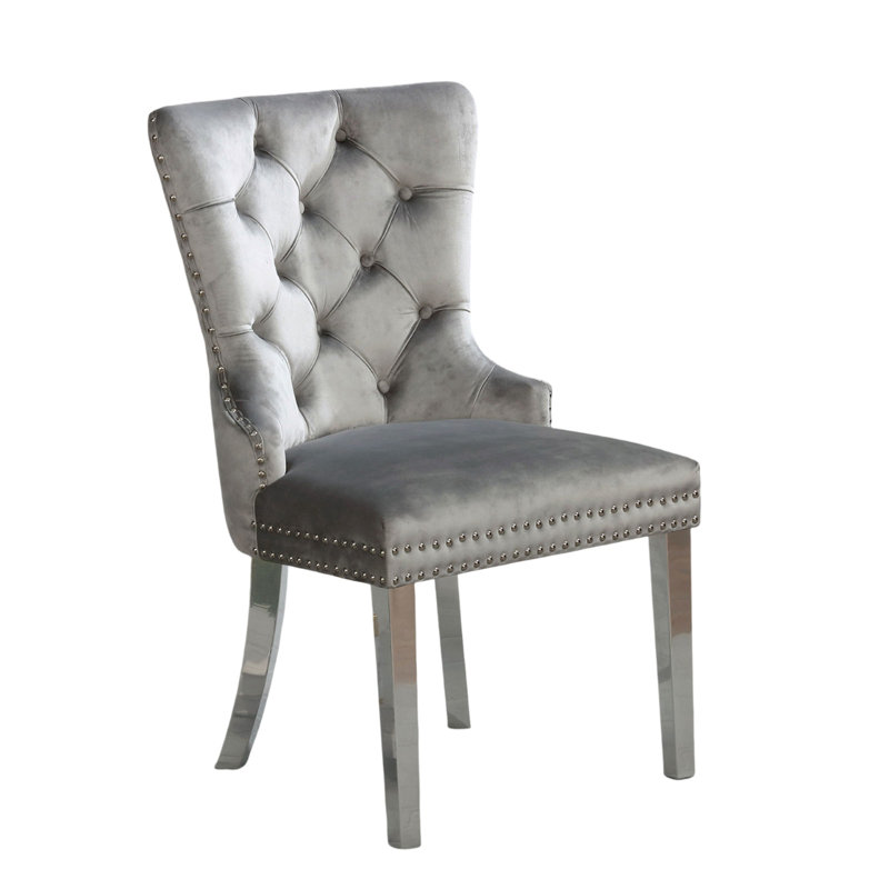 Ensemble de fauteuils de salle à manger capitonnés contemporains en flanelle 2 pièces, Gris