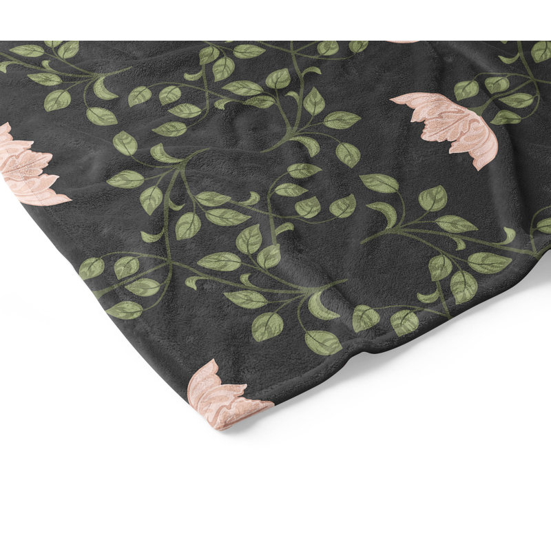 Couverture en velours de coton Anjelica, Floral gris anthracite, L 60 po x l 50 po