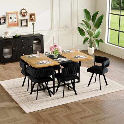 7-Piece Rectangular Dining Table Set, Modern Indoor Table Set for Dining Room