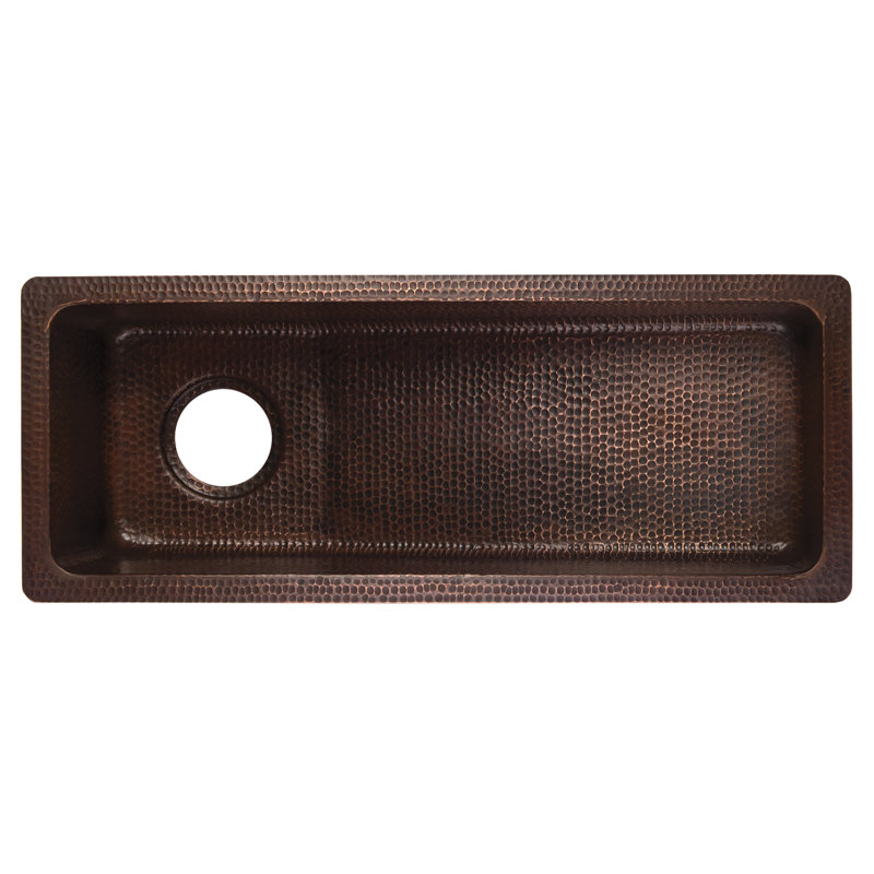 28" Rectangle Hammered Copper Slanted Bar/Prep Sink with 3.5" Drain Opening