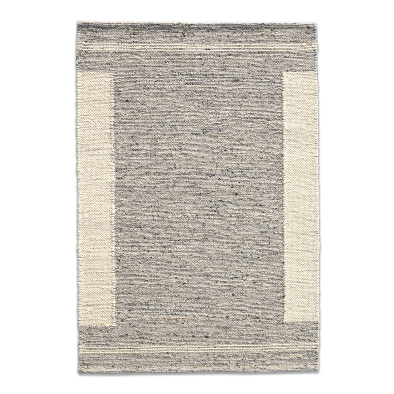 Swirl Moroccan Handmade Grey with Partial Cream Border Wool Area Rug By Tufty Home, Rectangle 4' x 6'