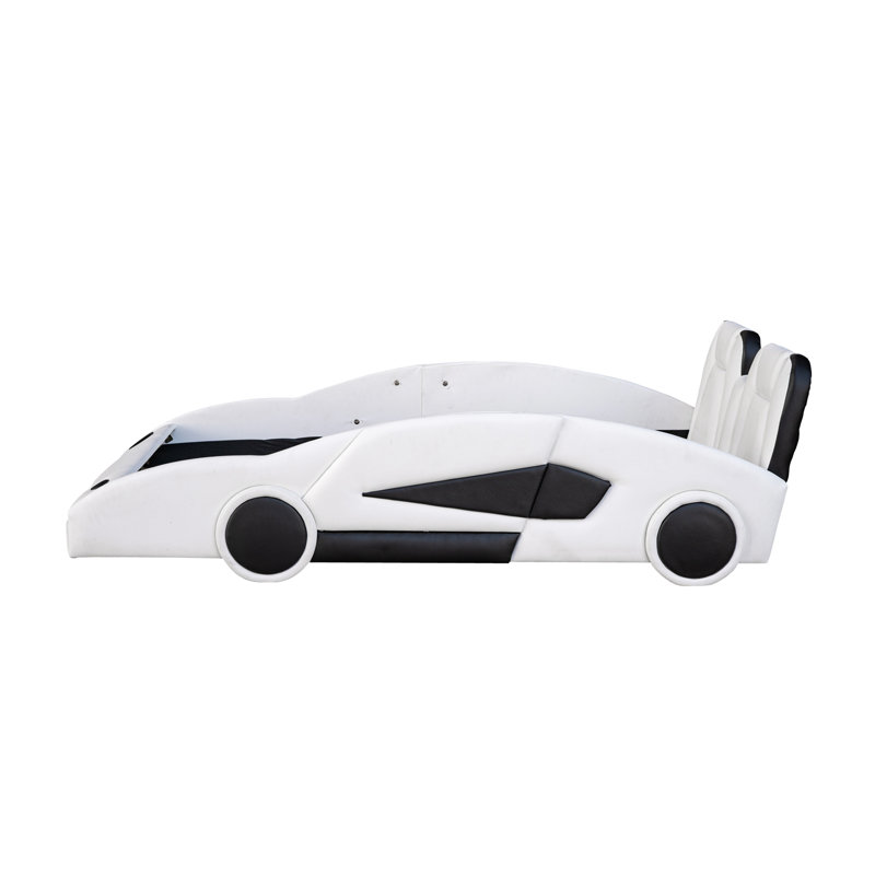 Agnius Modern Twin Size Race Car-Shaped Platform Bed with Wheels, White