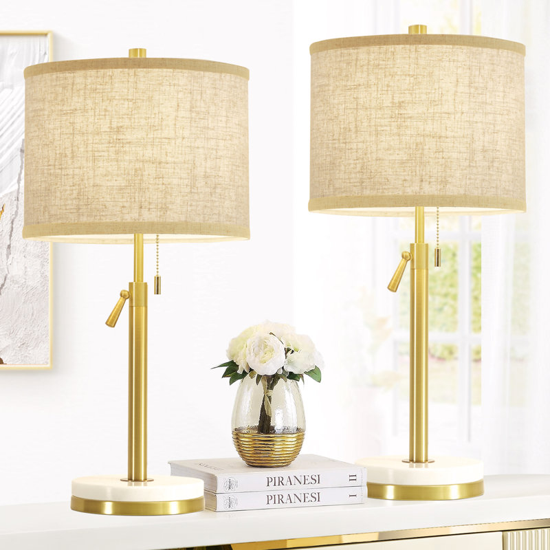 Adjustable Gold and White Marble Table Lamps Set of 2