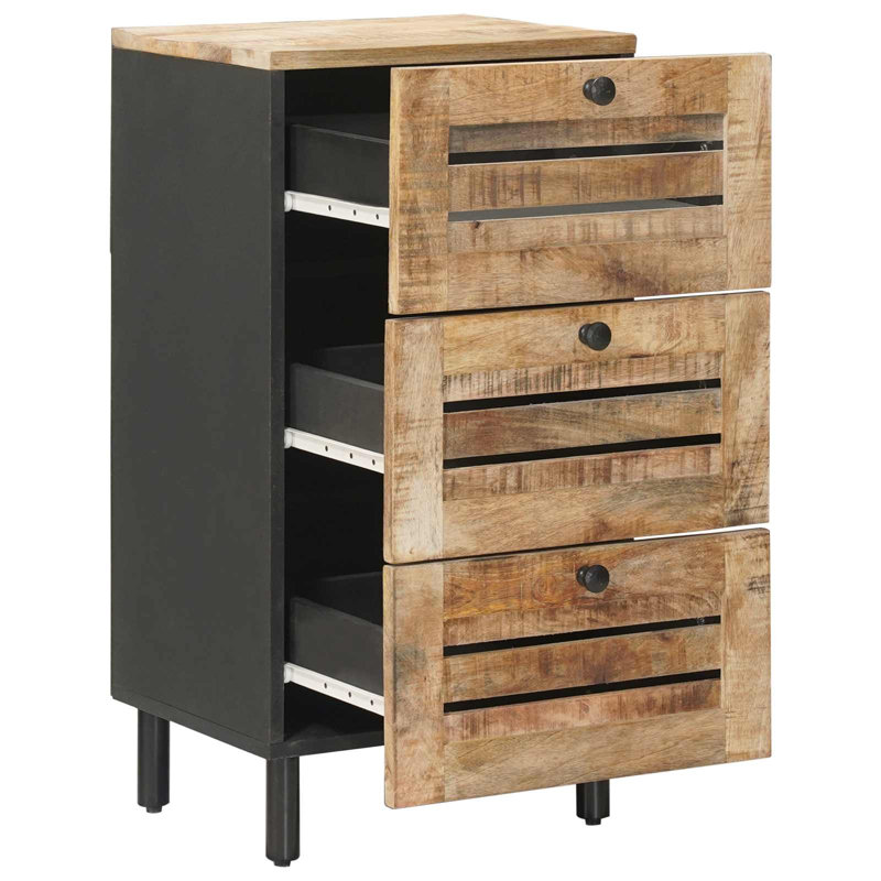  Storage Cabinets with Drawer Natural Solid Mango Wood Media Living Room