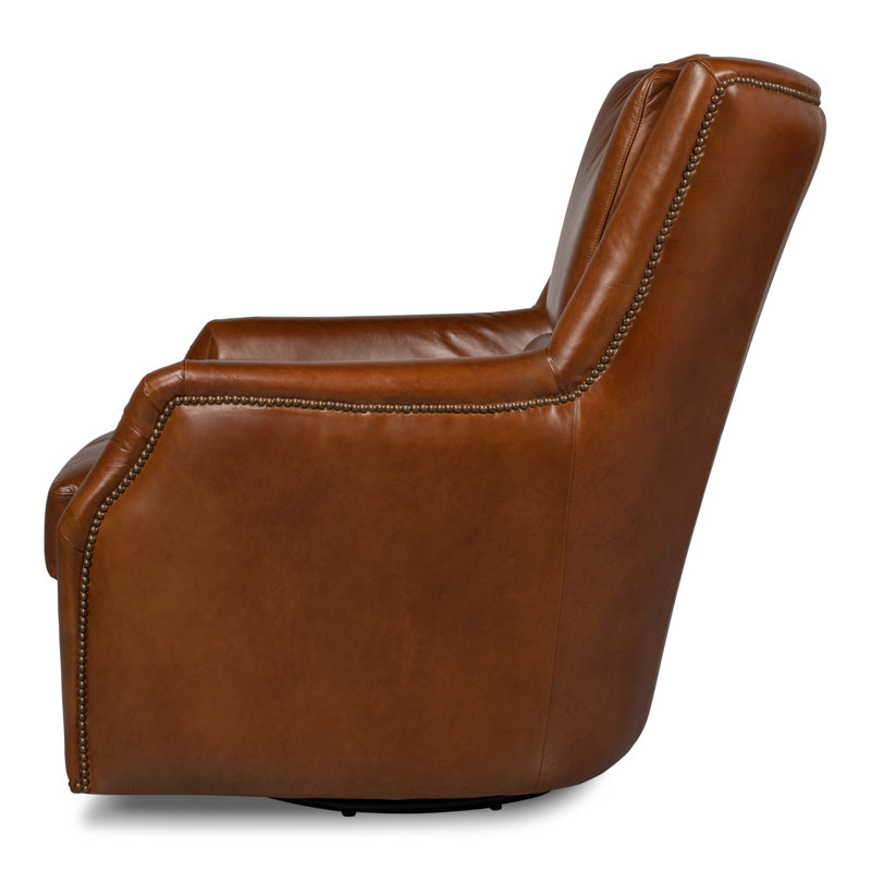 Baker Swivel Club Chair, Dark Brown Genuine Leather